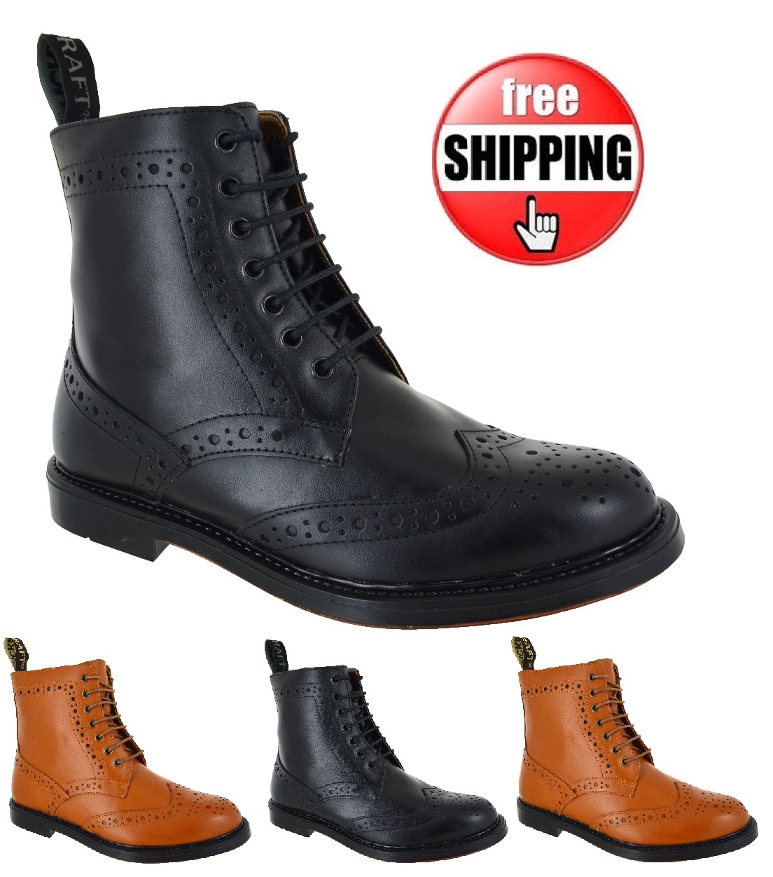 MENS LACE UP BROGUE LACE UP DEALER CHELSEA BOOTS LEATHER SOLE ANKLE
